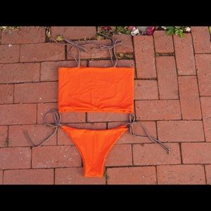 Neon Orange Tube and side tie bikini set